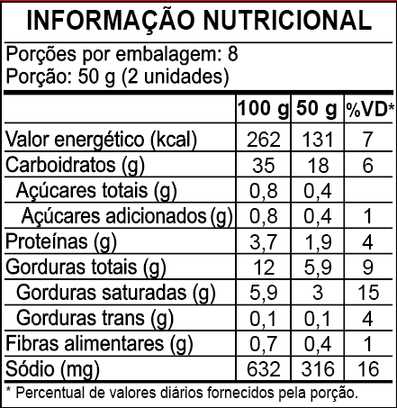 Tabela nutricional Pão de Queijo 400g
