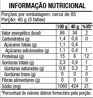 Tabela nutricional Presunto 3,4kg